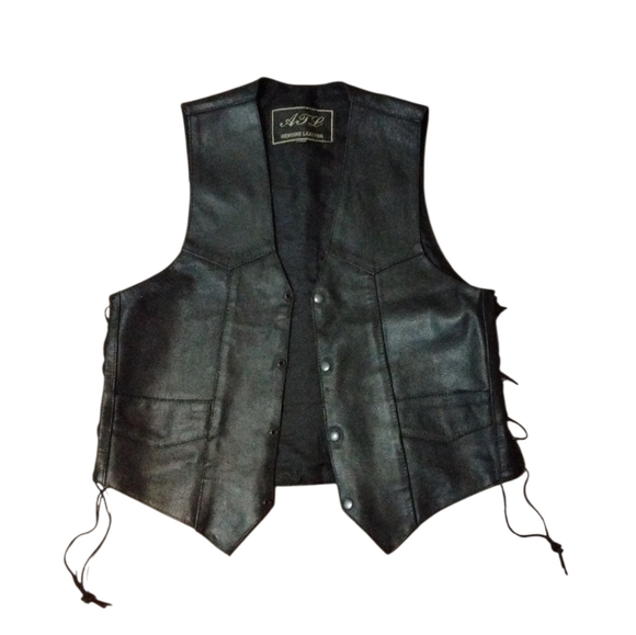 Men's Vintage Black Leather Vest Snap Drawstring Motorcycle Vest Size 64 XXL - Picture 8 of 8